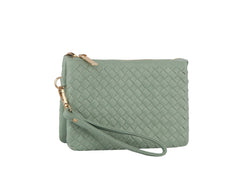 Woven tripe comparament convertible clutch crossbody wristlet