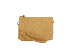 Woven tripe comparament convertible clutch crossbody wristlet