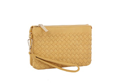 Woven tripe comparament convertible clutch crossbody wristlet