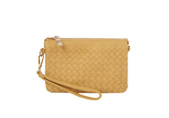 Woven tripe comparament convertible clutch crossbody wristlet