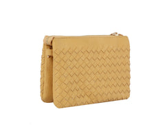 Woven tripe comparament convertible clutch crossbody wristlet