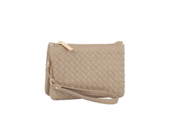 Woven tripe comparament convertible clutch crossbody wristlet