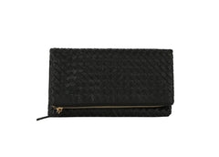 Woven front flap clutch