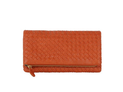 Woven front flap clutch