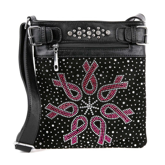 Rhinestone Bling Breast Cancer Ribbon Crossbody Sling