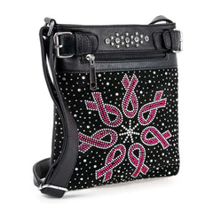 Rhinestone Bling Breast Cancer Ribbon Crossbody Sling