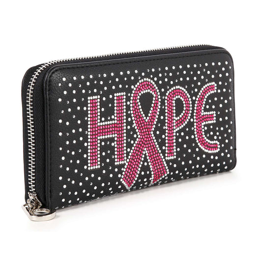 Bling Breast Cancer Ribbon Accordion Wallet