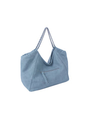 Leather tote bag with chain detailed handle