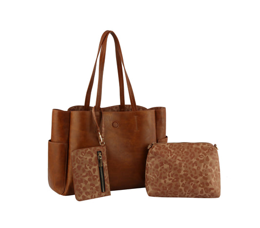 3 in 1 Women Tote Shoulder Bag Multi Pockets Handbag Clutch Set