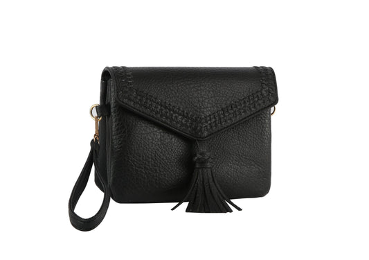 Whipstitching detail tassel front flap crossbody