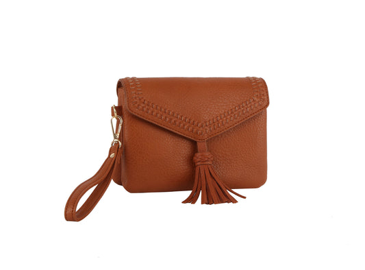 Whipstitching detail tassel front flap crossbody