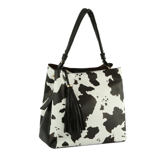 Women Cow Printed Satchel Bag Tote Purse