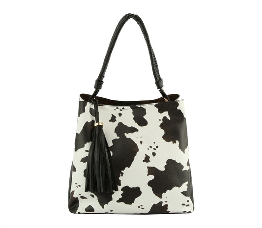 Women Cow Printed Satchel Bag Tote Purse