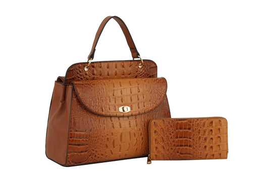 Fashion Croco and Plain Double Satchel with Wallet