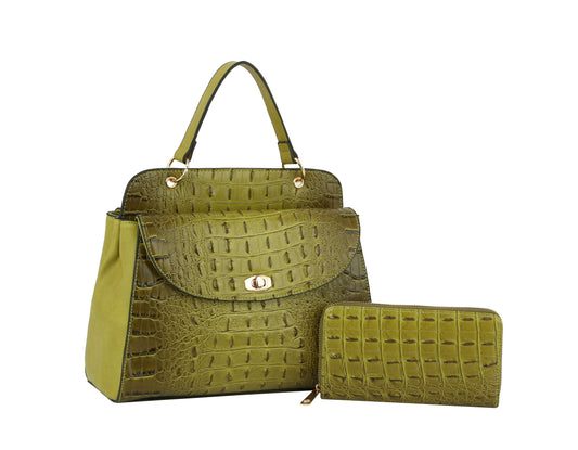 Fashion Croco and Plain Double Satchel with Wallet