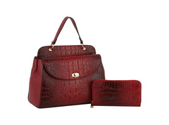 Fashion Croco and Plain Double Satchel with Wallet DX-0143W