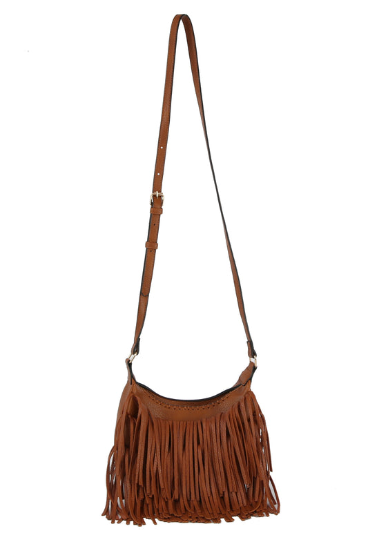 Whipstitching detail fringe crossbody