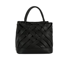 Woven detailed top handle small tote bag