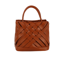 Woven detailed top handle small tote bag