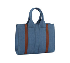 Vegan leather detailed denim tote