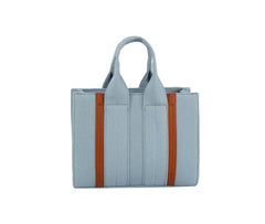 Vegan leather detailed denim tote