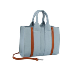 Vegan leather detailed denim tote