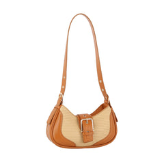 Women Buckle Front Flap Crescent Straw Shoulder