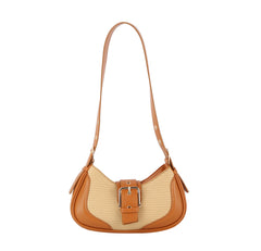 Women Buckle Front Flap Crescent Straw Shoulder