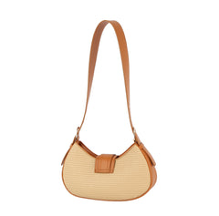 Women Buckle Front Flap Crescent Straw Shoulder