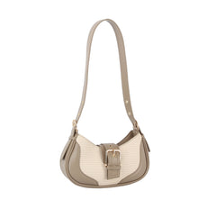 Women Buckle Front Flap Crescent Straw Shoulder