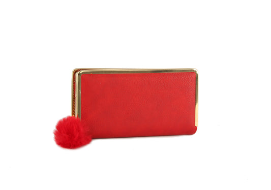 Women's Vegan Leather Wallet with Pom Pom Zipper