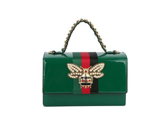Ladies Designer Satchel Purse Bee Charm Pendant Handbag Clutch Set