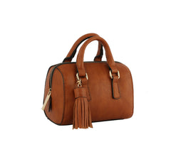 Cylinder Top Handle Satchel Handbag for Women Soft Leather Shoulder Purse with gold chain Strap
