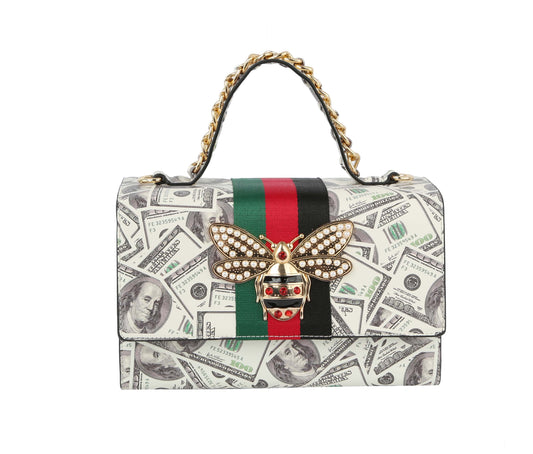 Fashion Bee Satchel with Matching Wallet money printed