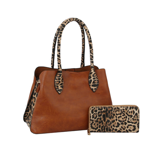 HF Leopard Accented Hand Tote Set  HGV-0092W