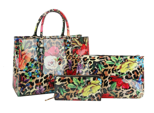 Fashion Leo Flower Satchel Set with wallet