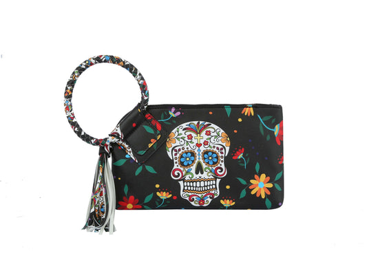 Fashion Calavera Skull Printed Wristlet Clutch