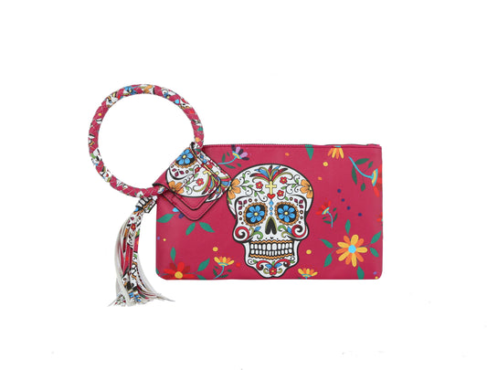 Fashion Calavera Skull Printed Wristlet Clutch