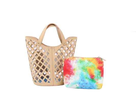 2 in 1 Tote Handbag With colorful small bag