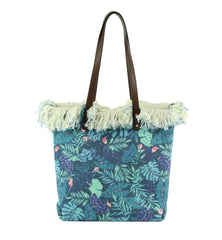 FLOWER LEAF PATTERN STRAW TOTE BAG FOR VACATION