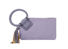 Canvas Cuff Handle Tassel Wristlet Knit Clutch