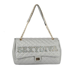 Fashion Oversize Quilted Satchel with SEXYDIVA Letter studded