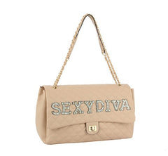 Fashion Oversize Quilted Satchel with SEXYDIVA Letter studded