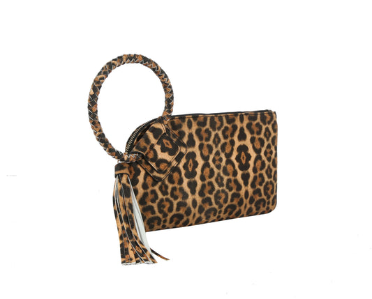 HF Decorative Leo Print Wristlet Clutch