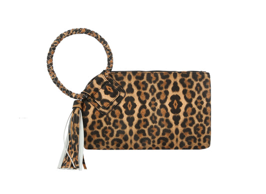 HF Decorative Leo Print Wristlet Clutch