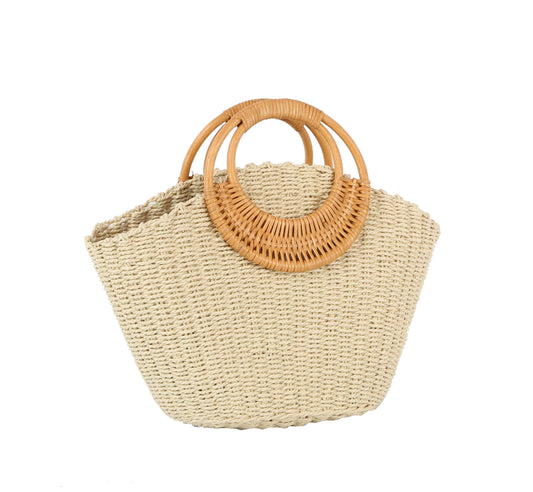 Bamboo handle basket bag