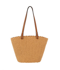 Straw basket bag with vegan leather handle