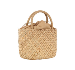 Drawstring straw basket bag