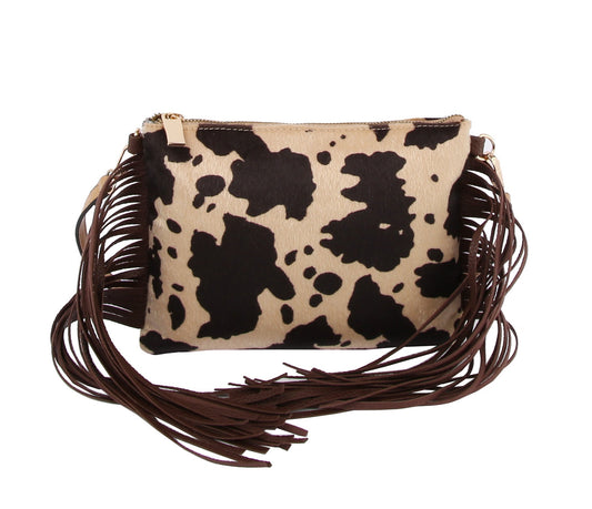 Women Cow Print Shoulder Bag Satchel Clutch