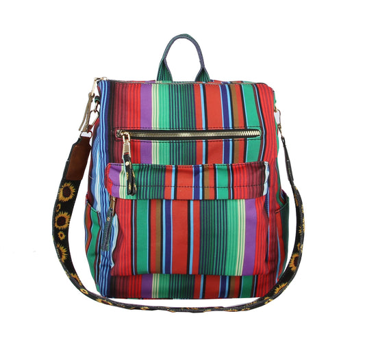 Rainbow Printed Travel Backpack with Guitar Strap